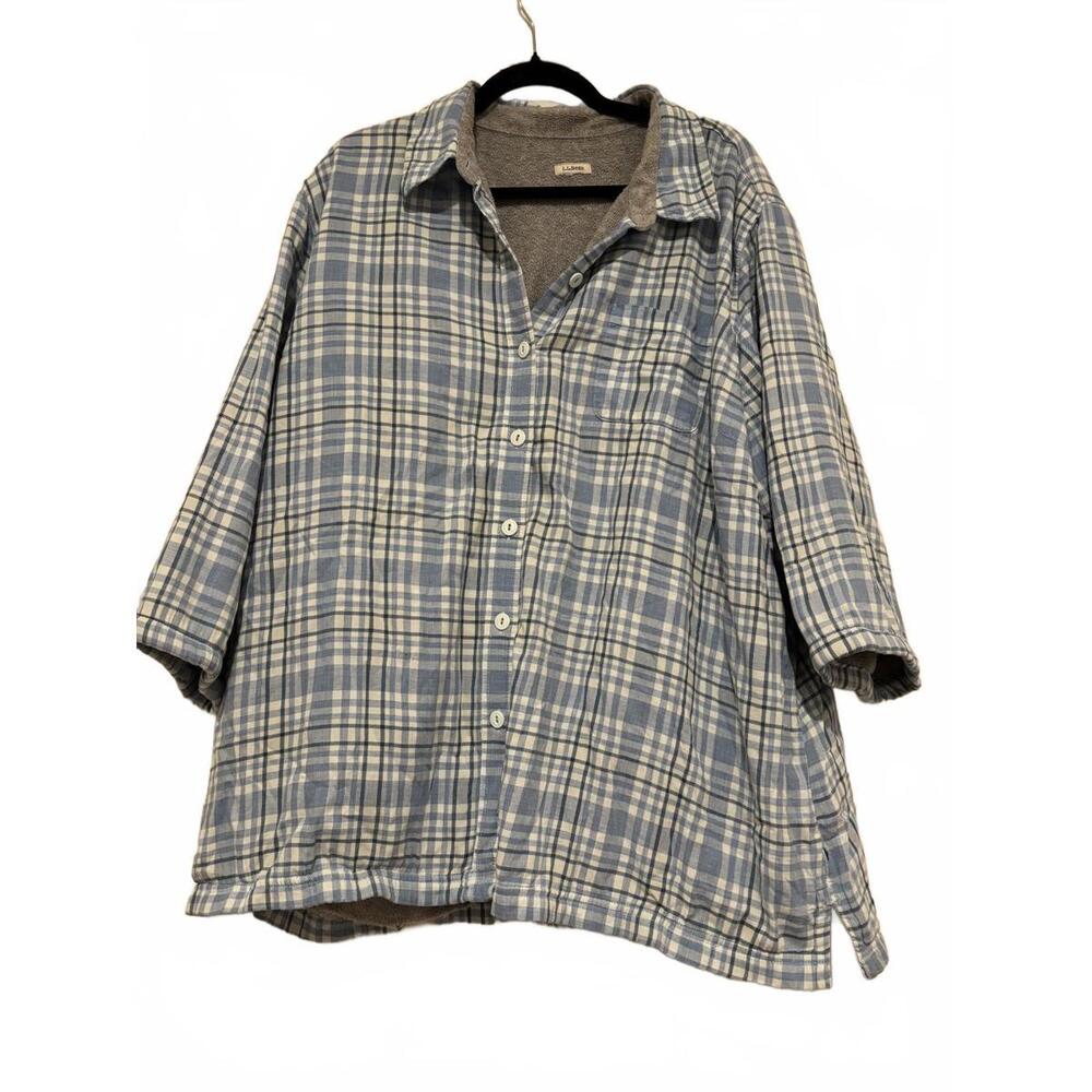 LL bean Cotton/fleece blue plaid shirt button down jacket sz L #1543 NO SZ TAG